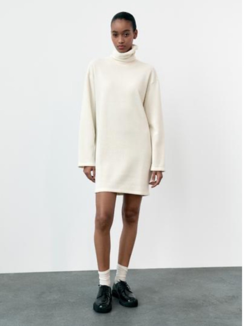 Zara Cream Turtleneck Knit Sweater DressNWT Size L Oversized Neutral Minimalist